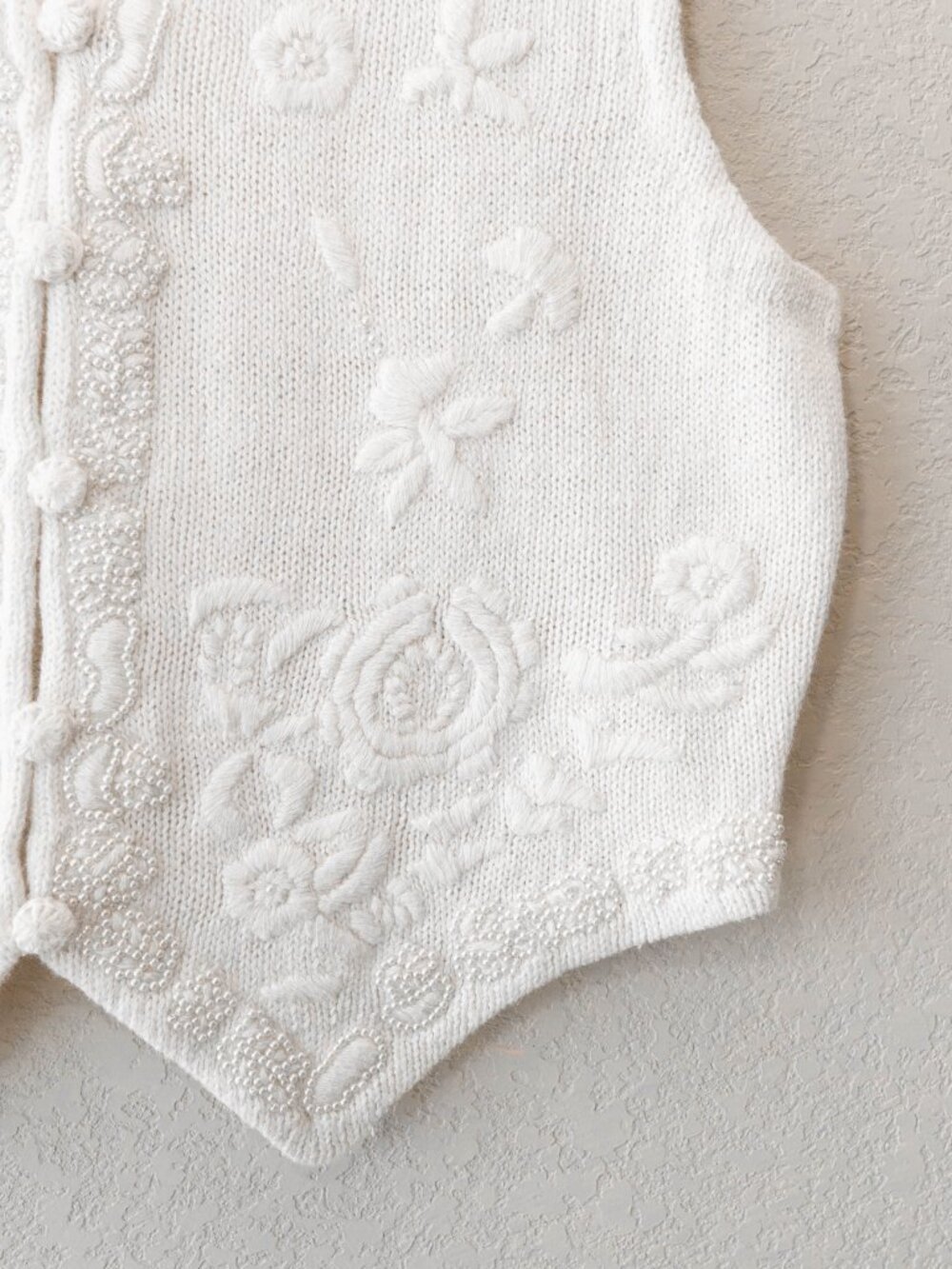 Vintage Worthington Beaded Vest L White Embroidered 90s Y2K Boho Cottagecore - Picture 6 of 11